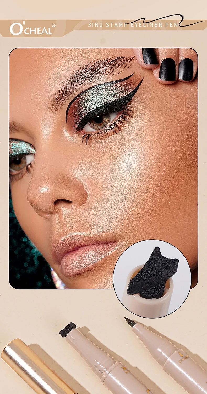 3-in-1 Stamp Eyeliner Pen Waterproof Winged Eyeliner with Dual Tip 3 3 in 1 stamp eyeliner pen dual tip waterproof sit h2cwnnwk desc 3