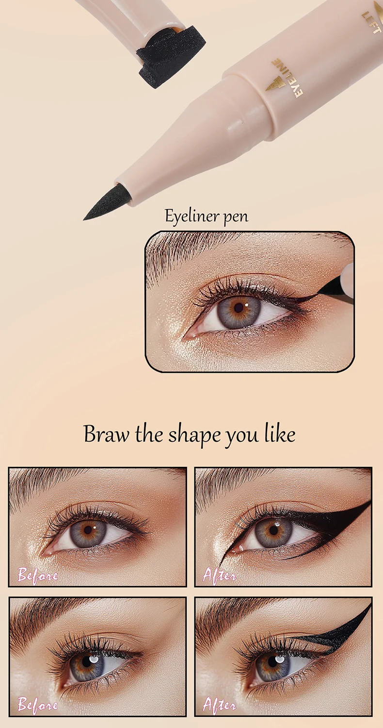3-in-1 Stamp Eyeliner Pen Waterproof Winged Eyeliner with Dual Tip 5 3 in 1 stamp eyeliner pen dual tip waterproof sit h2cwnnwk desc 5