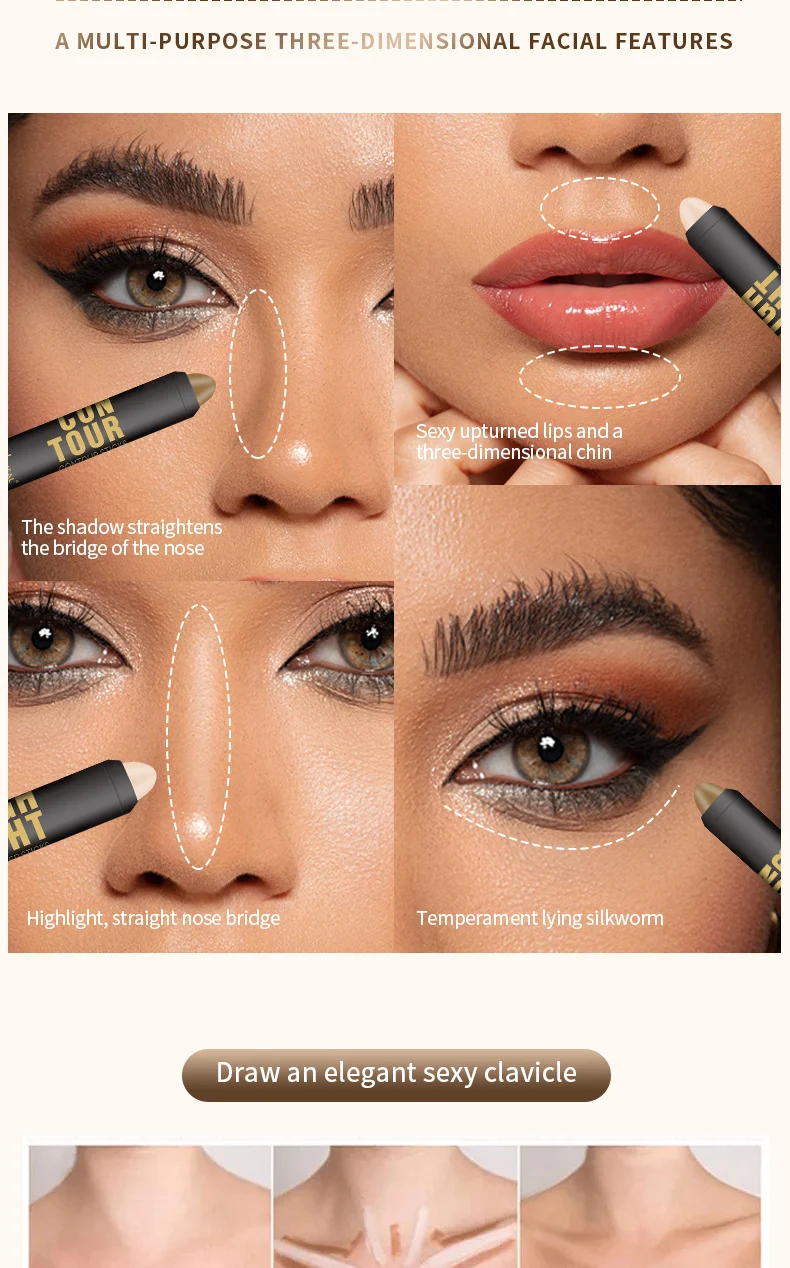3D Contour Stick Multi-Purpose Highlighter Contouring Pen for Nose, Under Eyes & Jawline 12 3d contour stick multi purpose highlighter contouring pen sit tbkv2pef desc 12