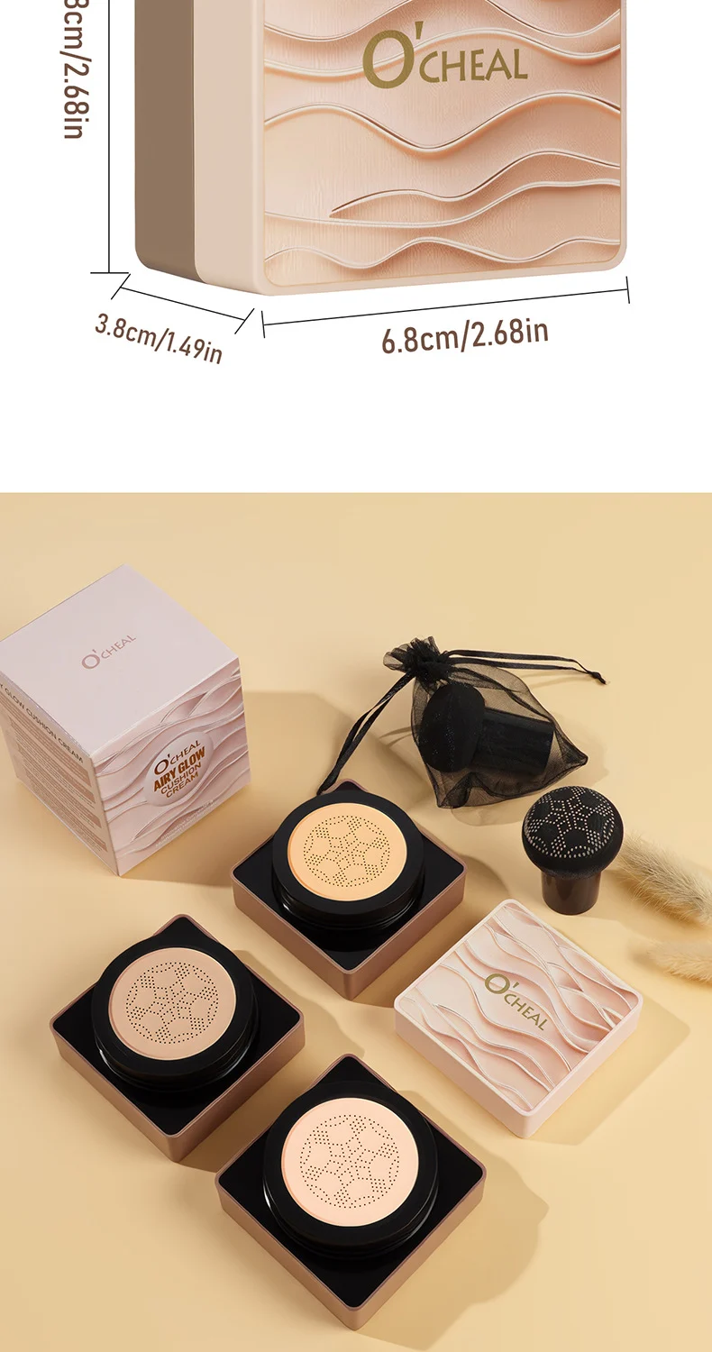 Air Cushion Foundation Mushroom Head Airy Glow Cushion Cream Concealer Moisturizing Long-Lasting 16 airy glow mushroom head cushion foundation concealer sit wym3pada desc 16