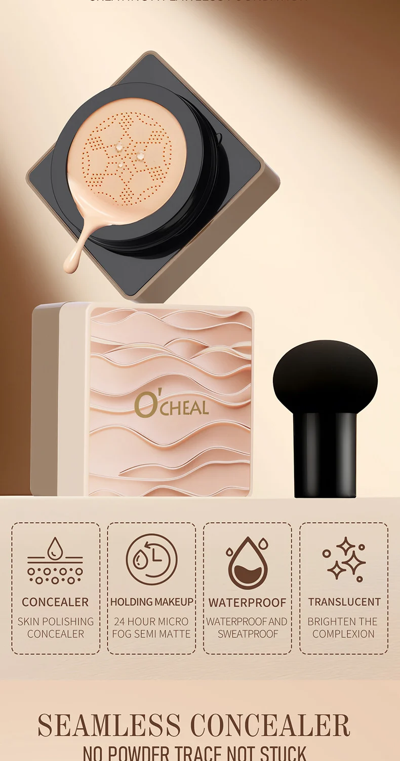 Air Cushion Foundation Mushroom Head Airy Glow Cushion Cream Concealer Moisturizing Long-Lasting 3 airy glow mushroom head cushion foundation concealer sit wym3pada desc 3