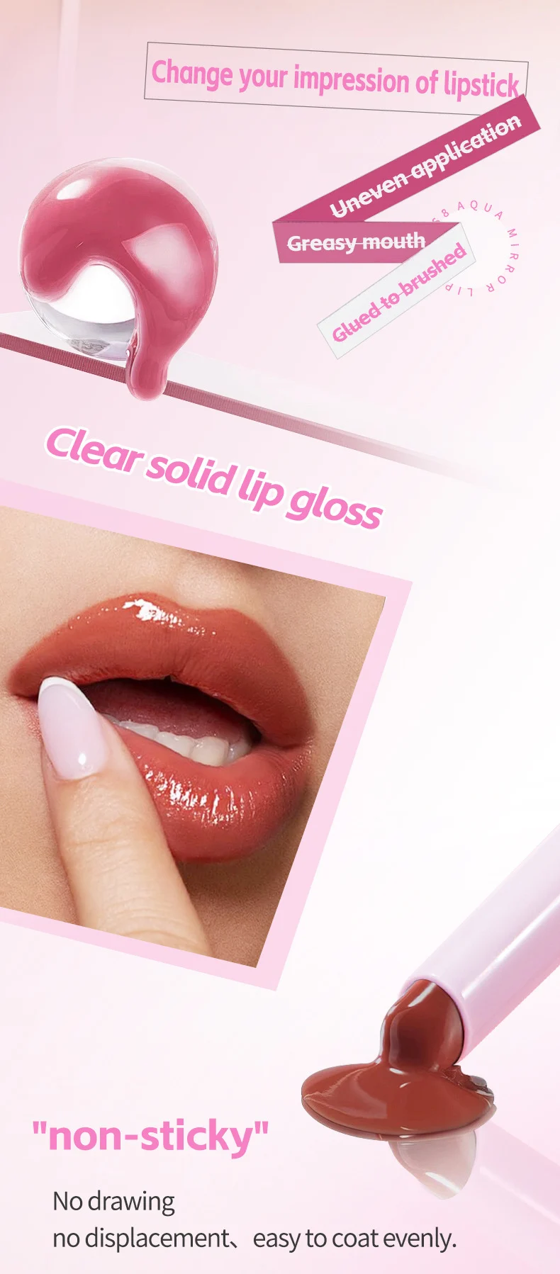 Aqua Mirror Lip Gloss Matte Waterproof Long-Lasting Lipstick Pen Non-Sticky Hydrating Lip Stain 3 aqua mirror lip gloss matte waterproof lipstick pen sit z9m528r7 desc 3