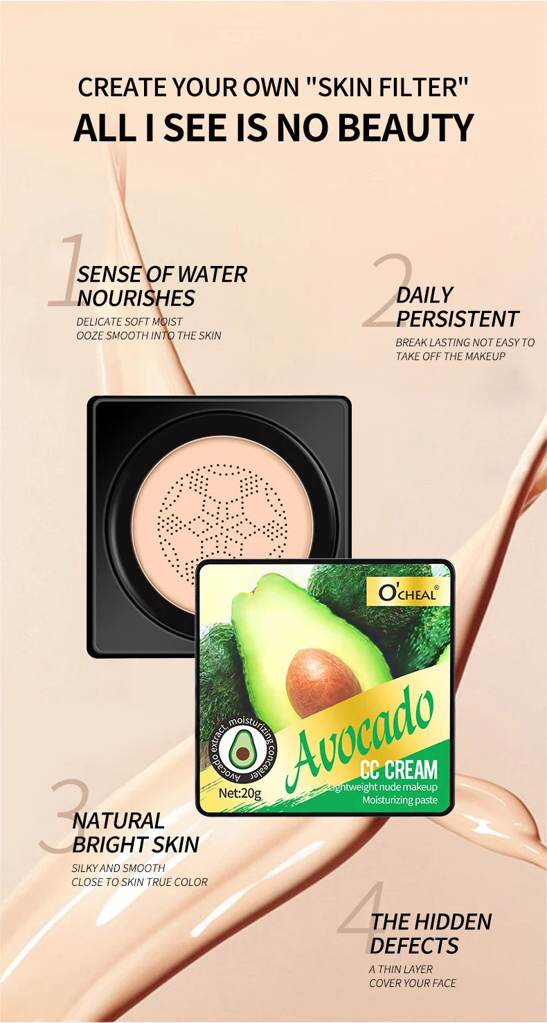 Avocado Mushroom Head Air Cushion CC Cream Concealer Hydrating Long-Lasting Brightening BB Cream 4 avocado mushroom head air cushion cc cream sit 9qjd24hz desc 4