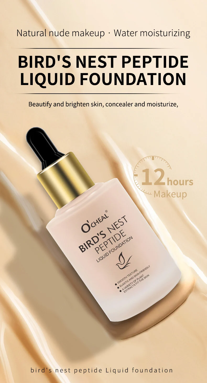 Bird's Nest Peptide Liquid Foundation Waterproof Hydrating Concealer BB Cream 1 bird s nest peptide liquid foundation concealer bb cream sit 9jqzskhp desc 1