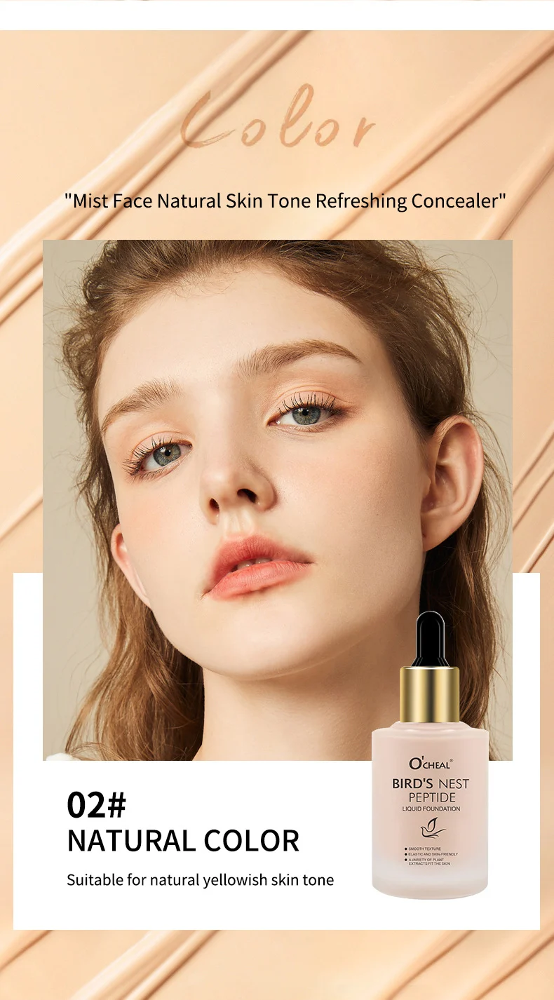 Bird's Nest Peptide Liquid Foundation Waterproof Hydrating Concealer BB Cream 10 bird s nest peptide liquid foundation concealer bb cream sit 9jqzskhp desc 10