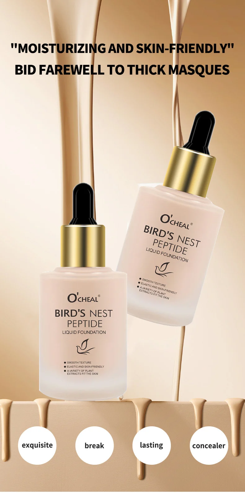 Bird's Nest Peptide Liquid Foundation Waterproof Hydrating Concealer BB Cream 7 bird s nest peptide liquid foundation concealer bb cream sit 9jqzskhp desc 7