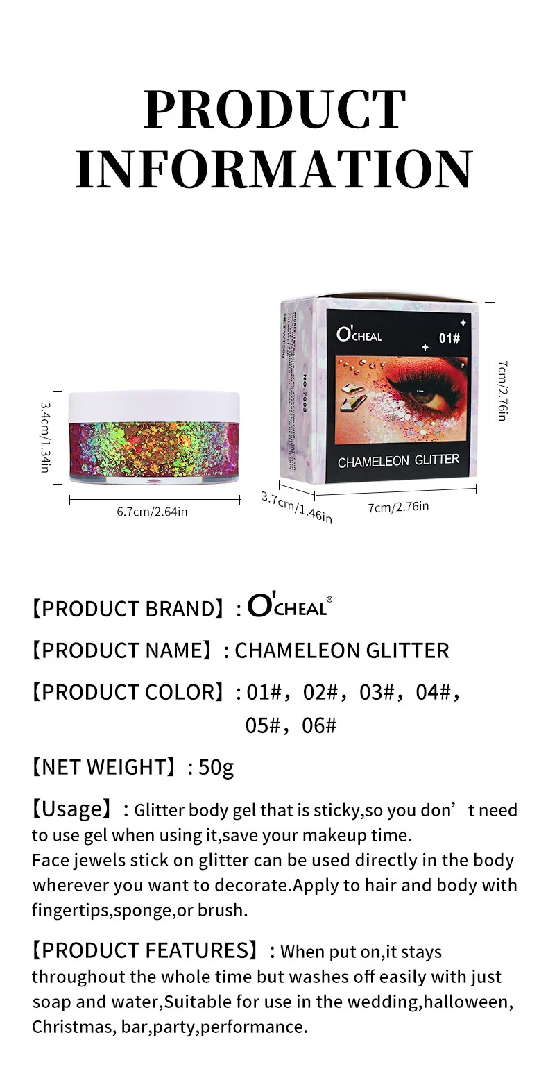 Chameleon Glitter Body Gel Long-Lasting Shine Face & Body Makeup 12 chameleon glitter body gel makeup sit yvqa9y2g desc 12