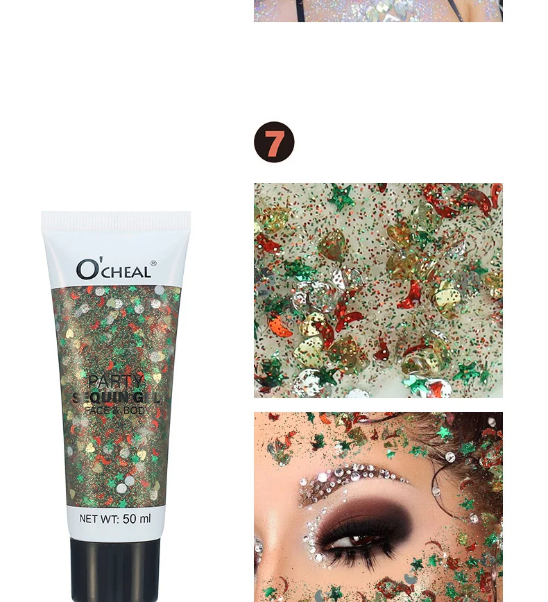 Chameleon Glitter Gel for Face & Body, O'CHEAL Shimmer Sequin Eyeshadow Paste for Stage & Festival Makeup 10 chameleon glitter gel face body sequin sit qt998wsx desc 10