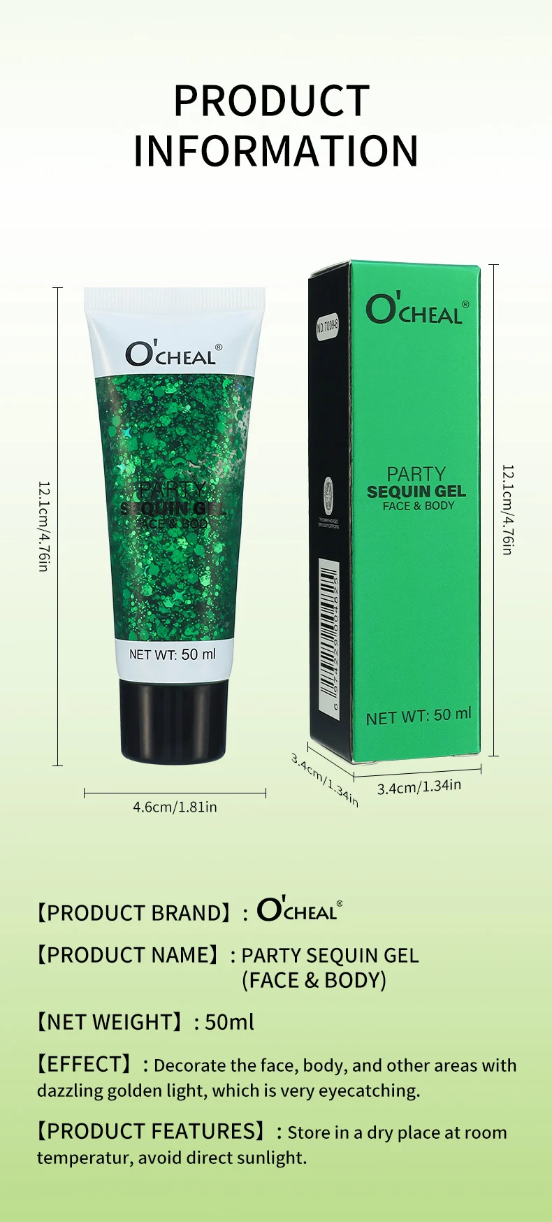 Chameleon Glitter Gel for Face & Body, O'CHEAL Shimmer Sequin Eyeshadow Paste for Stage & Festival Makeup 13 chameleon glitter gel face body sequin sit qt998wsx desc 13