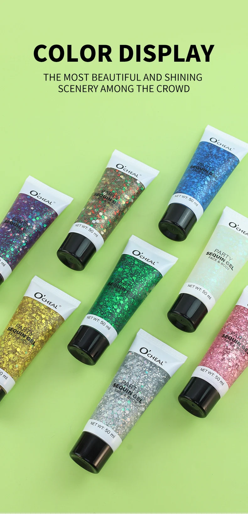 Chameleon Glitter Gel for Face & Body, O'CHEAL Shimmer Sequin Eyeshadow Paste for Stage & Festival Makeup 3 chameleon glitter gel face body sequin sit qt998wsx desc 3