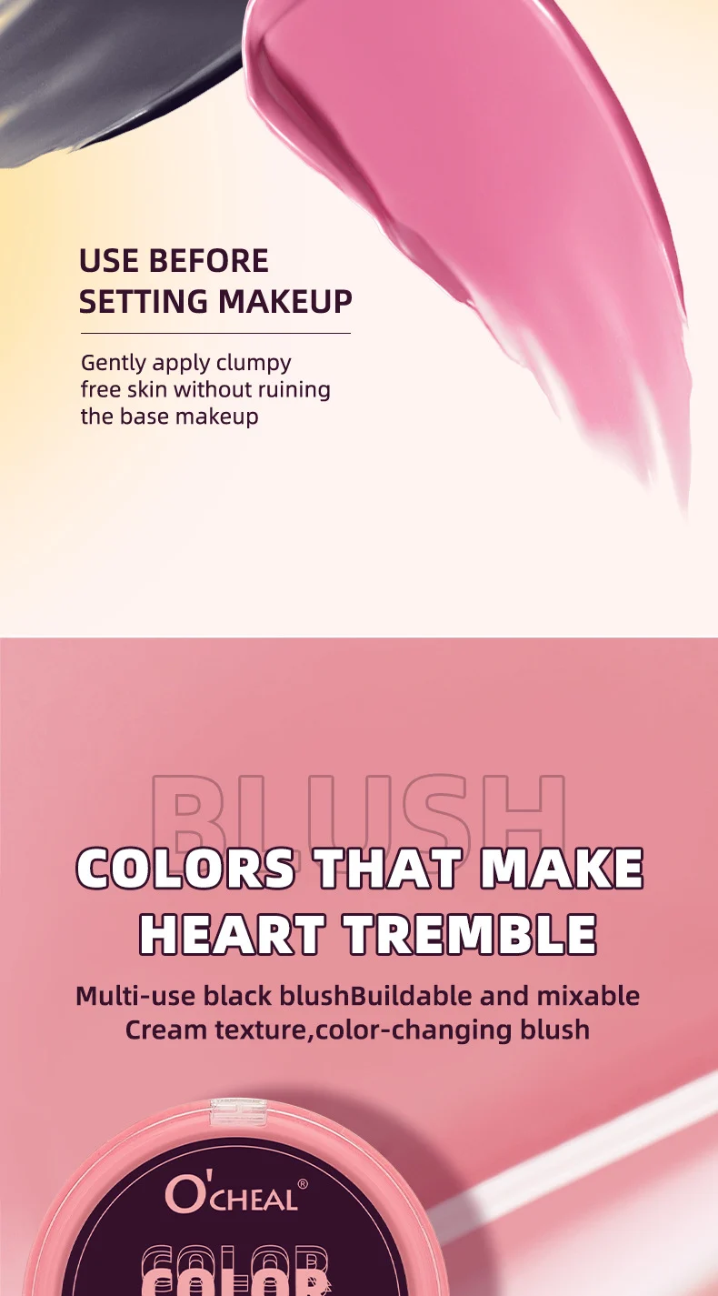 Color-Changing Blush Cream pH Reactive Black to Pink Waterproof Face Brightener 5 color changing blush black to pink sit tafsfaak desc 5