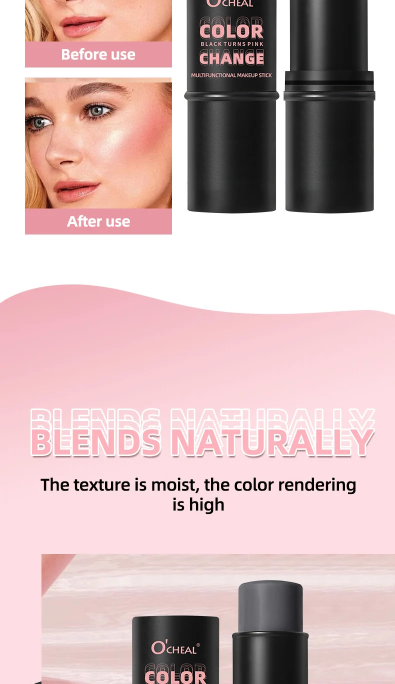 Color Changing Blush Stick O'CHEAL Multifunctional Makeup Stick for Lips Cheeks Eyes 3-in-1 9 color changing blush stick multifunctional makeup stick lips cheeks eyes sit swe84nj4 desc 9