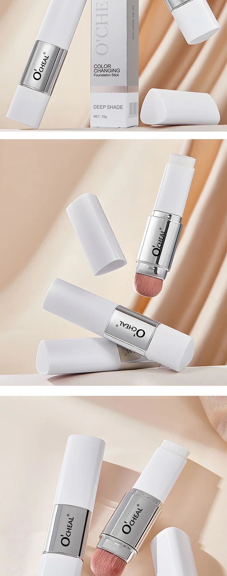 Color Changing Foundation Stick 2-in-1 with Brush, Lightweight, Hydrating, Full Coverage Makeup Stick 13 color changing foundation stick 2in1 with brush sit qk94qnz8 desc 13