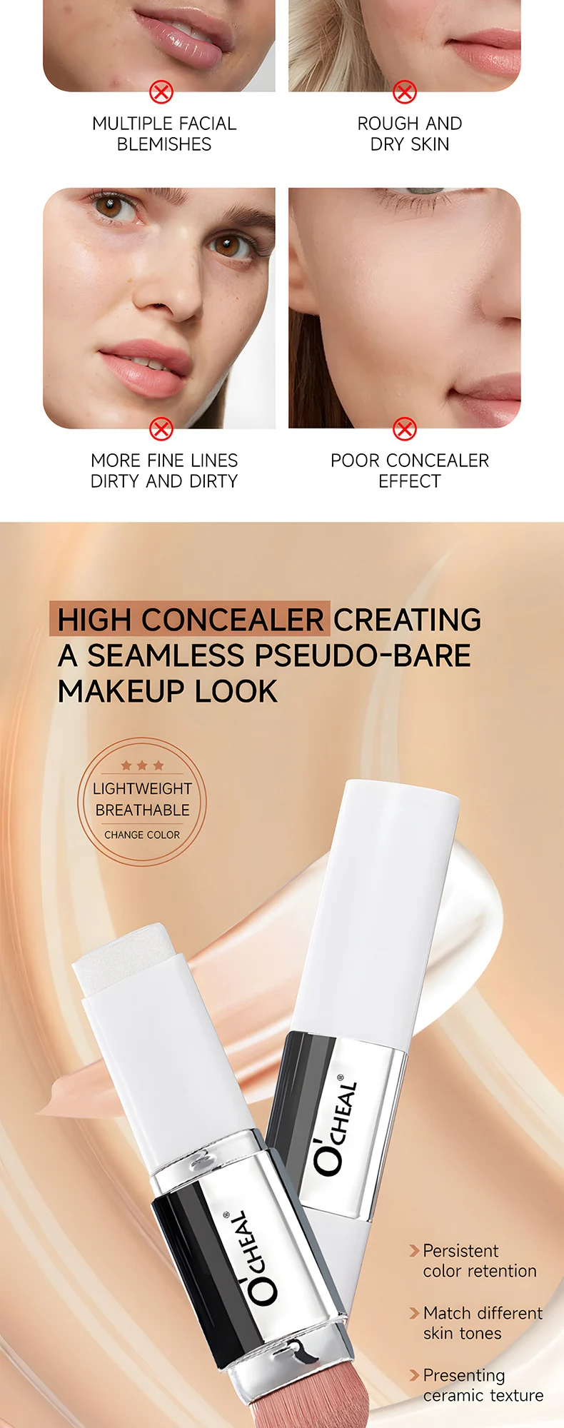 Color Changing Foundation Stick 2-in-1 with Brush, Lightweight, Hydrating, Full Coverage Makeup Stick 2 color changing foundation stick 2in1 with brush sit qk94qnz8 desc 2