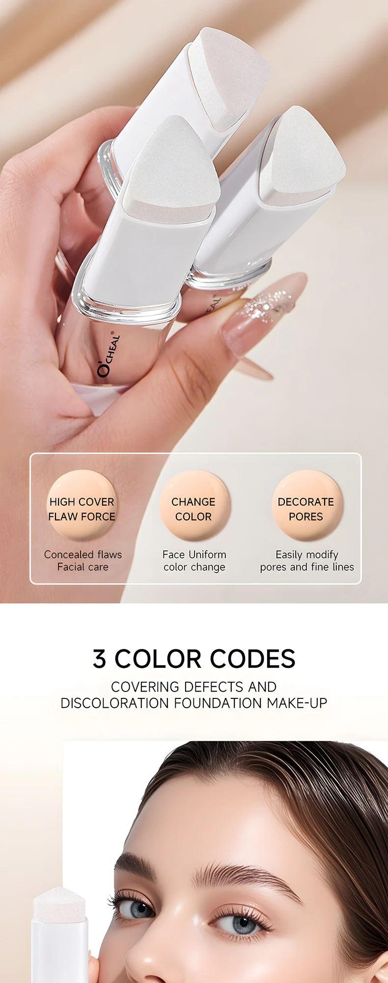 Color Changing Foundation Stick 2-in-1 with Brush, Lightweight, Hydrating, Full Coverage Makeup Stick 6 color changing foundation stick 2in1 with brush sit qk94qnz8 desc 6