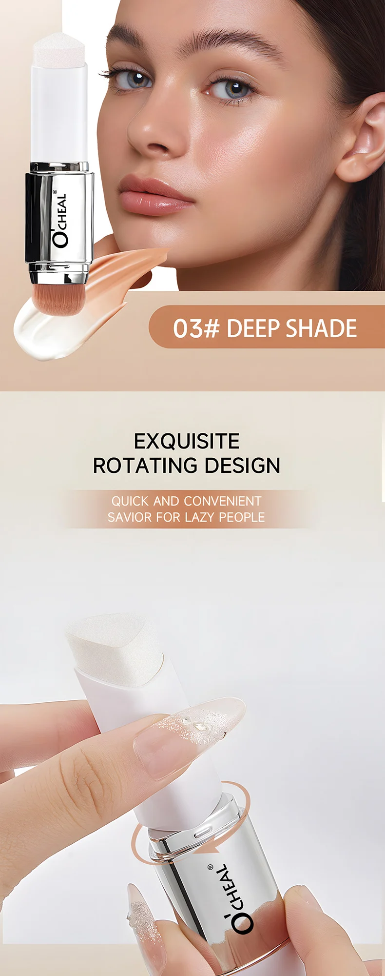 Color Changing Foundation Stick 2-in-1 with Brush, Lightweight, Hydrating, Full Coverage Makeup Stick 8 color changing foundation stick 2in1 with brush sit qk94qnz8 desc 8