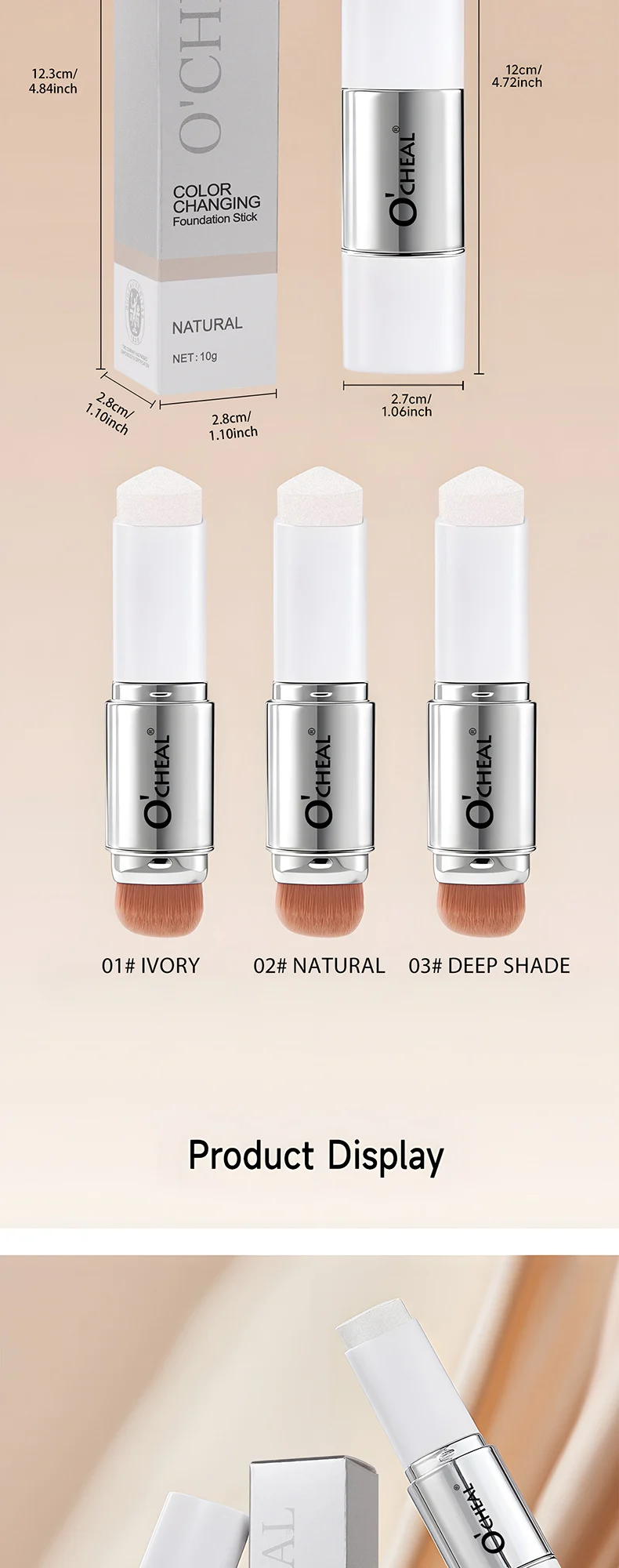 Color Changing Foundation Stick Dual-Head Concealer with Brush, Natural Hydrating Long-Lasting Makeup 16 color changing foundation stick dual head concealer brush sit wk9vp2br desc 16