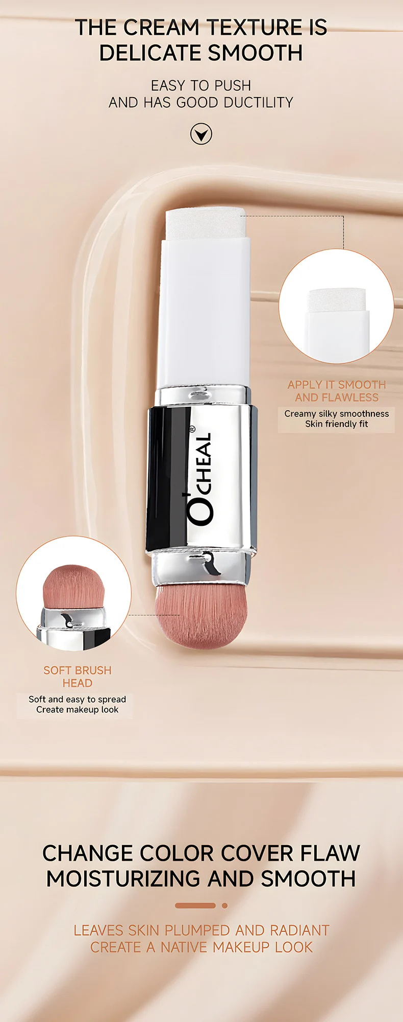 Color Changing Foundation Stick Dual-Head Concealer with Brush, Natural Hydrating Long-Lasting Makeup 9 color changing foundation stick dual head concealer brush sit wk9vp2br desc 9