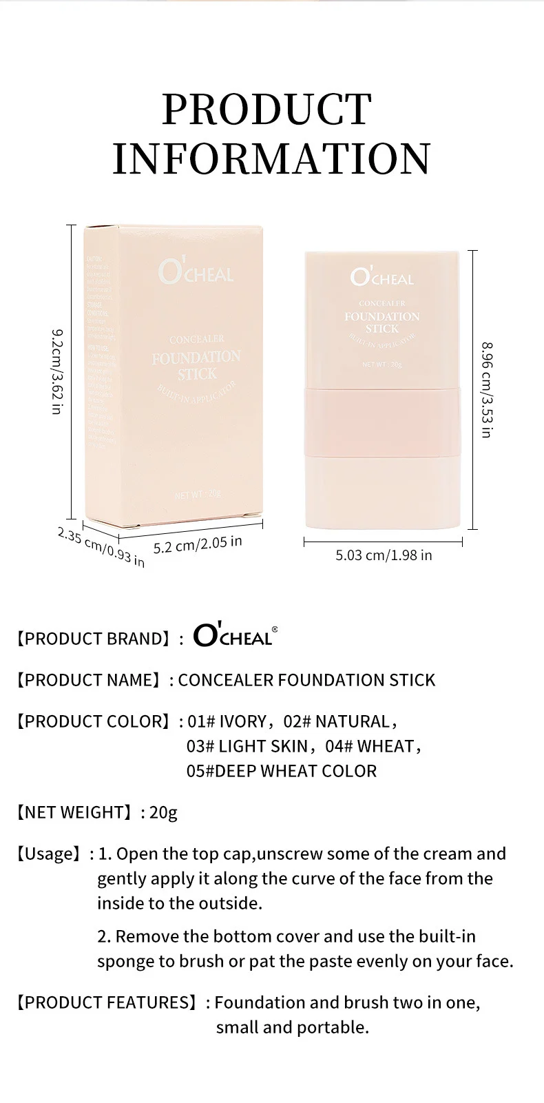 Concealer Foundation Stick 2-in-1 with Built-in Sponge Brush, Hydrating Lightweight Coverage 16 concealer foundation stick 2 in 1 built in sponge brush sit kgjt8ra9 desc 16