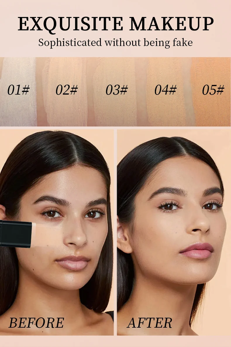 Concealer Foundation Stick Waterproof Long-Lasting Lightweight Dual-Ended Makeup with Brush 5 concealer foundation stick waterproof dual ended makeup brush sit e3xkysxg desc 5