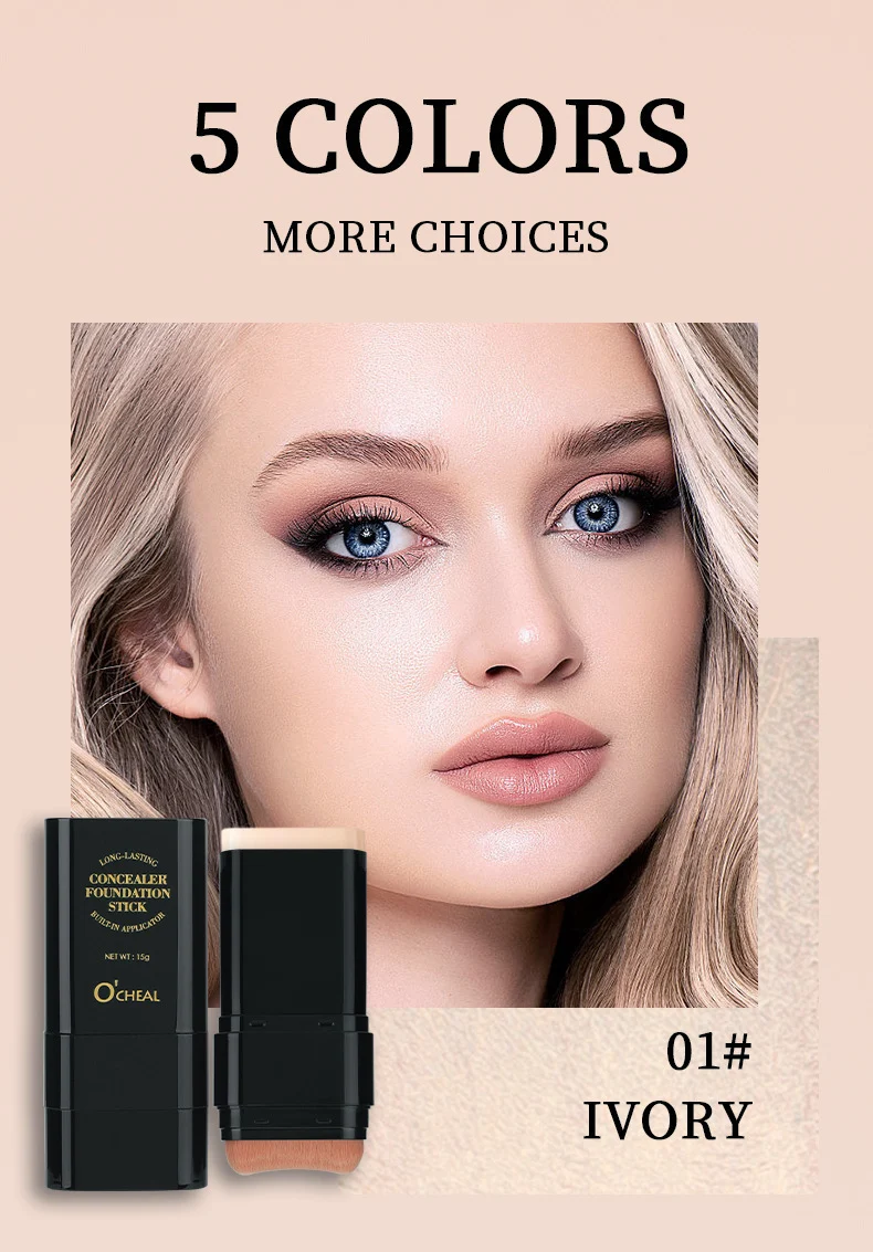 Concealer Foundation Stick Waterproof Long-Lasting Lightweight Dual-Ended Makeup with Brush 7 concealer foundation stick waterproof dual ended makeup brush sit e3xkysxg desc 7