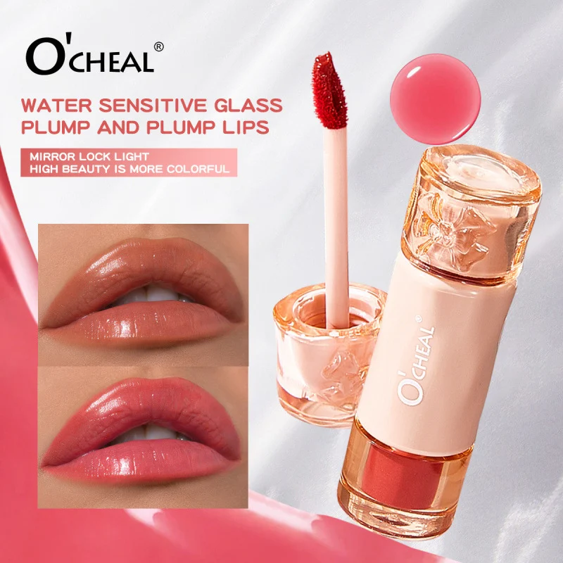 crystal-freeze-mirror-lip-glaze-lip-stain-sit-ne65hmr4-1 OCHEAL Crystal Freeze Mirror Lip Glaze in six sweet transparent colors, showcasing hydrating, non-sticky formula with high-shine finish.