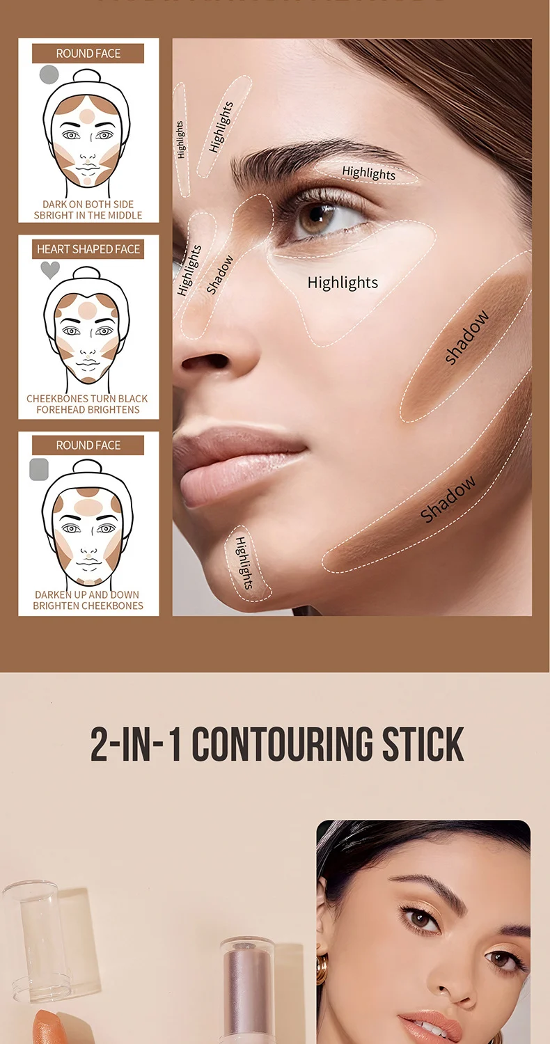 Double Ended Contour Stick Highlighter Shadow 3D Face Sculpting Makeup Stick 4 double ended contour stick highlighter shadow 3d face sculpting makeup stick sit xxpd8z9q desc 4