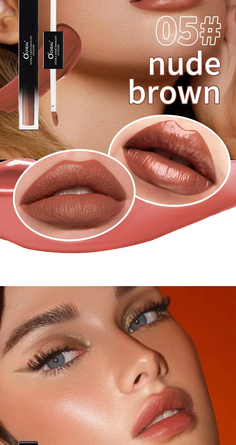 Double-Ended Lip Gloss Mirror Water Light Velvet Matte Lip Mud Non-Stick Cup Lipstick Lip Glaze Lip Liner 13 double ended lip gloss mirror water light velvet matte lip mud sit 6e2q37m3 desc 13