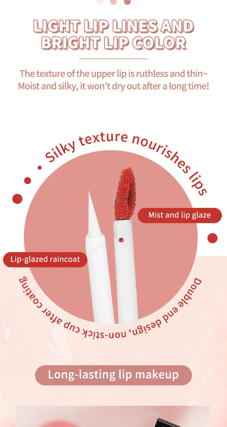 Double-Ended Lip Gloss Mirror Water Light Velvet Matte Lip Mud Non-Stick Cup Lipstick Lip Glaze Lip Liner 4 double ended lip gloss mirror water light velvet matte lip mud sit 6e2q37m3 desc 4
