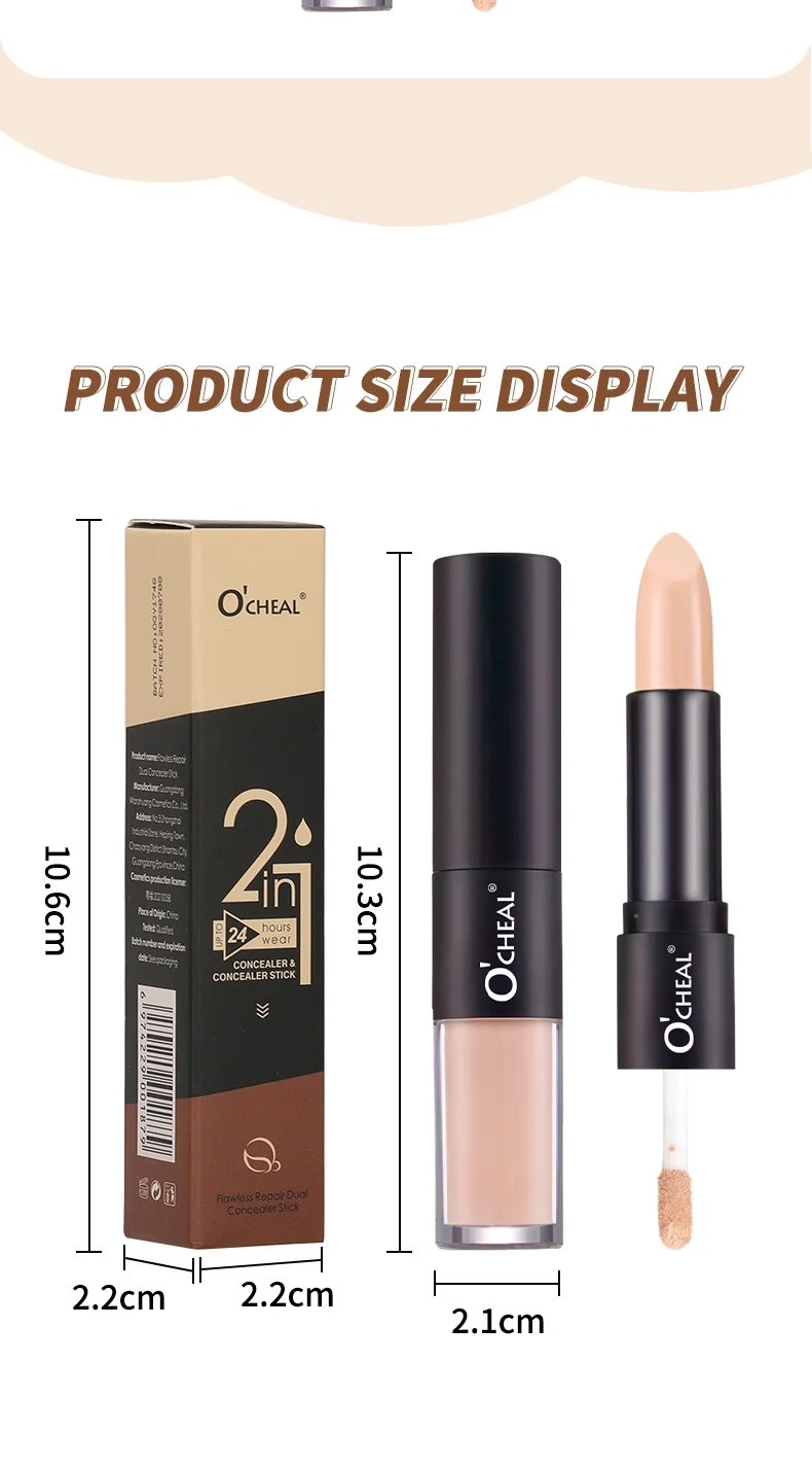 Dual Ended Concealer Stick Flawless Repair Cream & Liquid Concealer for Dark Circles, Acne Scars, Tattoos 14 dual ended concealer stick flawless repair cream liquid sit xydcvjc5 desc 14
