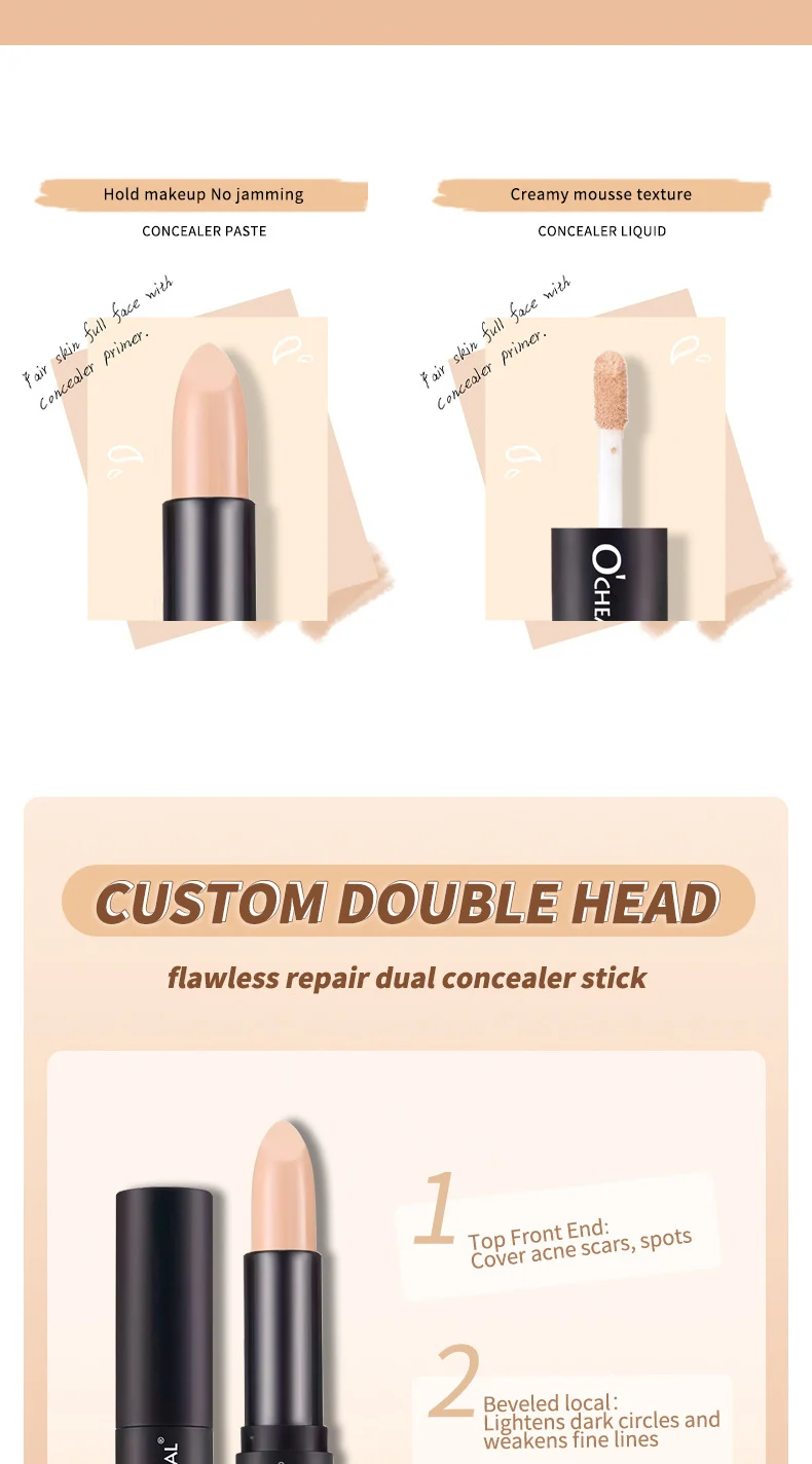 Dual Ended Concealer Stick Flawless Repair Cream & Liquid Concealer for Dark Circles, Acne Scars, Tattoos 5 dual ended concealer stick flawless repair cream liquid sit xydcvjc5 desc 5