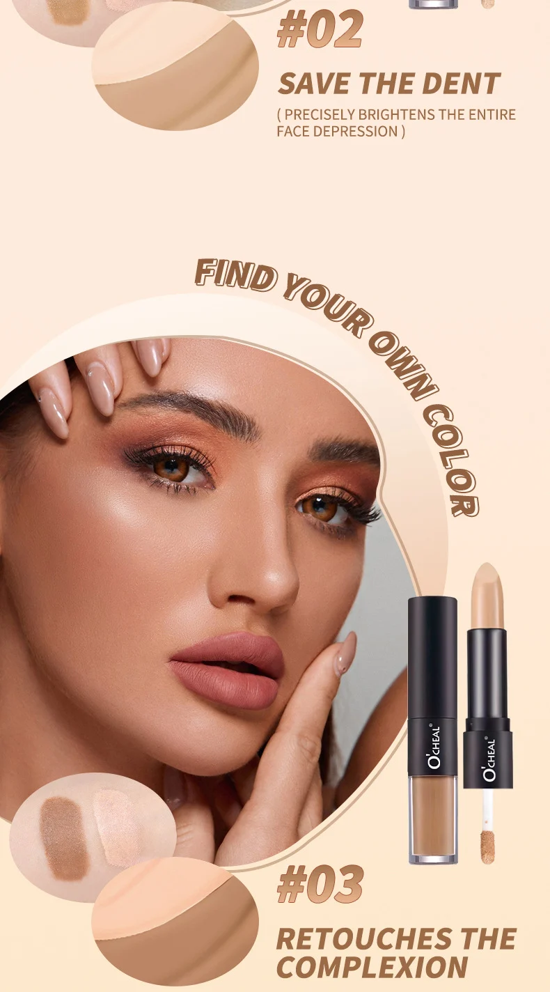 Dual Ended Concealer Stick Flawless Repair Cream & Liquid Concealer for Dark Circles, Acne Scars, Tattoos 8 dual ended concealer stick flawless repair cream liquid sit xydcvjc5 desc 8