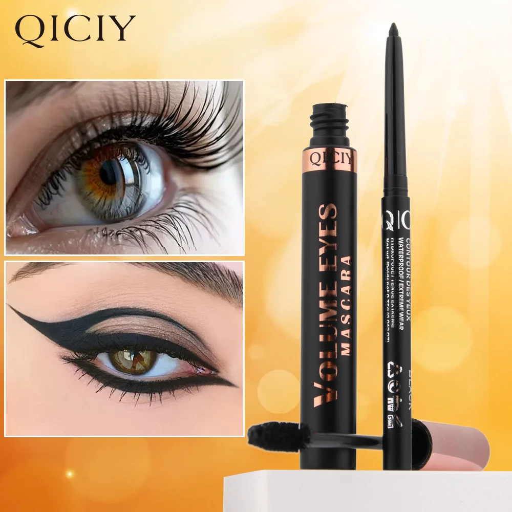 Eye Makeup Kit 2-in-1 Mascara and Eyeliner Set Waterproof 24HR Long Lasting Black 1 eye makeup kit 2in1 mascara eyeliner set sit jm6z27zb desc 1