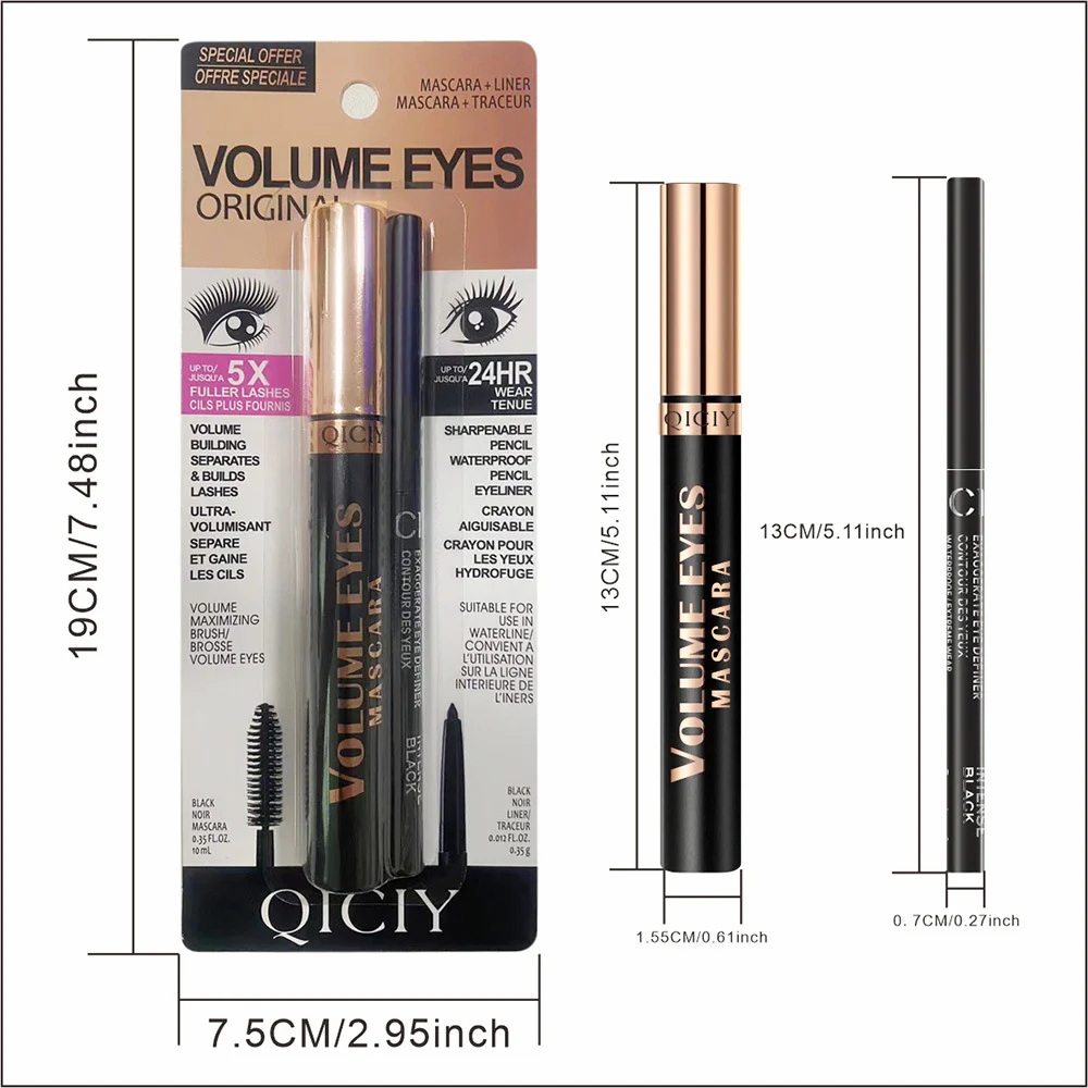 Eye Makeup Kit 2-in-1 Mascara and Eyeliner Set Waterproof 24HR Long Lasting Black 10 eye makeup kit 2in1 mascara eyeliner set sit jm6z27zb desc 10