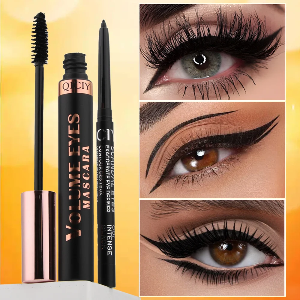 Eye Makeup Kit 2-in-1 Mascara and Eyeliner Set Waterproof 24HR Long Lasting Black 2 eye makeup kit 2in1 mascara eyeliner set sit jm6z27zb desc 2