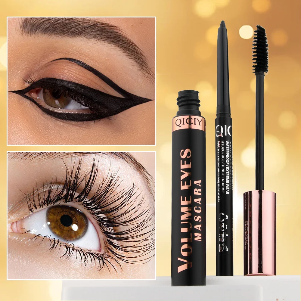 Eye Makeup Kit 2-in-1 Mascara and Eyeliner Set Waterproof 24HR Long Lasting Black 3 eye makeup kit 2in1 mascara eyeliner set sit jm6z27zb desc 3