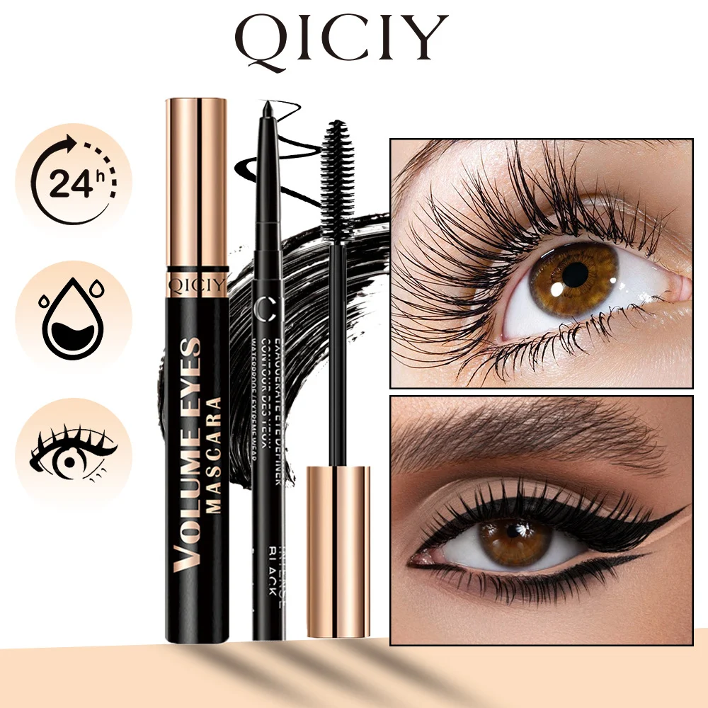 Eye Makeup Kit 2-in-1 Mascara and Eyeliner Set Waterproof 24HR Long Lasting Black 6 eye makeup kit 2in1 mascara eyeliner set sit jm6z27zb desc 6