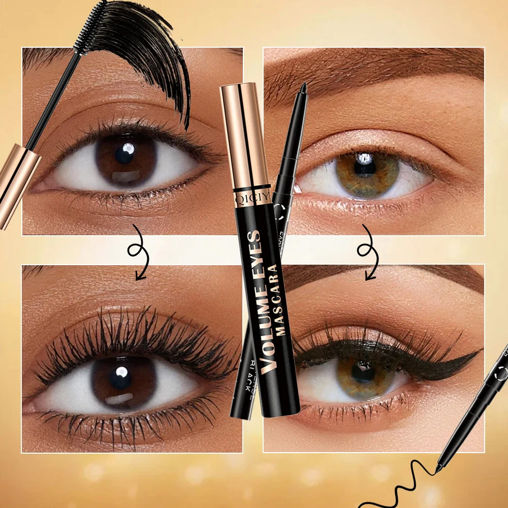 Eye Makeup Kit 2-in-1 Mascara and Eyeliner Set Waterproof 24HR Long Lasting Black 8 eye makeup kit 2in1 mascara eyeliner set sit jm6z27zb desc 8