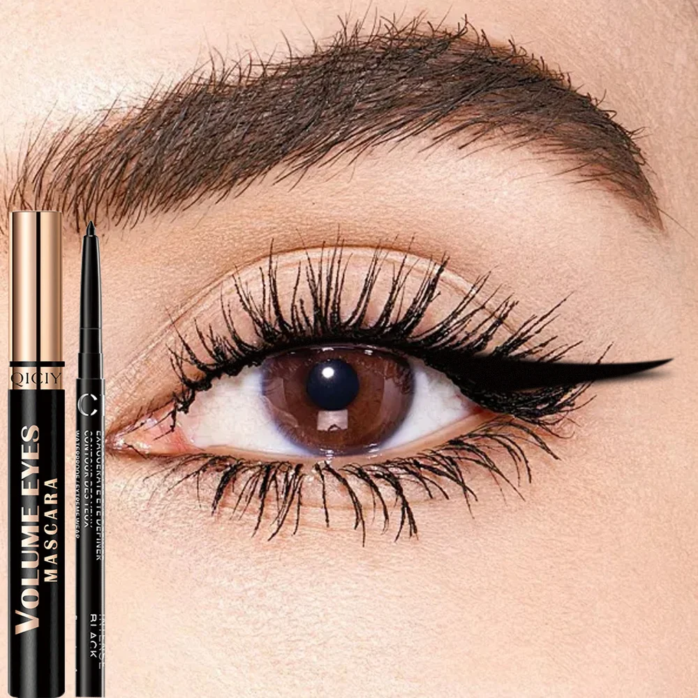 Eye Makeup Kit 2-in-1 Mascara and Eyeliner Set Waterproof 24HR Long Lasting Black 9 eye makeup kit 2in1 mascara eyeliner set sit jm6z27zb desc 9