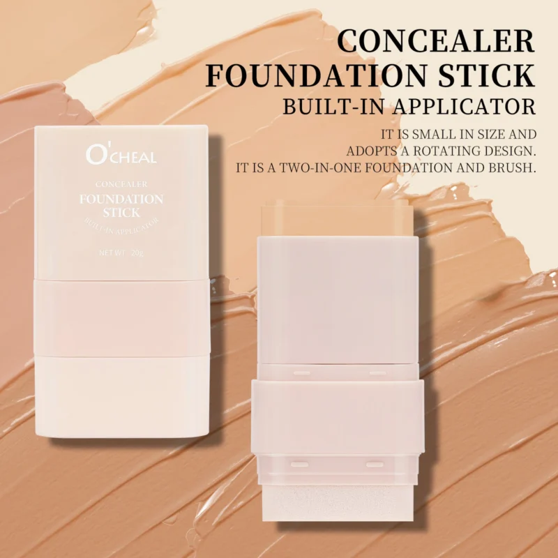 foundation-stick-concealer-built-in-sponge-20g-sit-z2gmkzaq-1 O'CHEAL 2-in-1 Foundation and Concealer Stick with built-in Q-elastic sponge applicator for seamless, waterproof coverage.