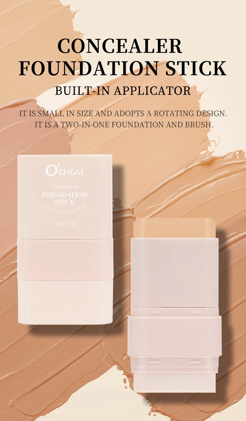 Foundation Stick Waterproof Long-Lasting Concealer Foundation Stick with Built-in Sponge 20g 1 foundation stick concealer built in sponge 20g sit z2gmkzaq desc 1