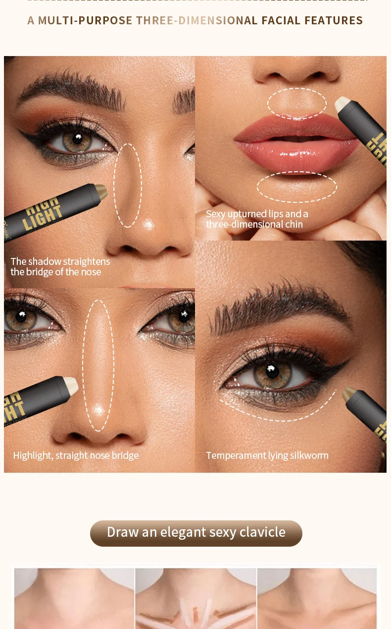 Highlight Contour Stick 2-in-1 Multi-Purpose Face Sculpting & Brightening Makeup Pen 15 highlight contour stick multi purpose face sculpting brightening makeup pen sit mehkz5w2 desc 15