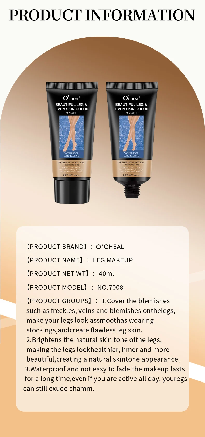 Leg Makeup Cream 40ml Waterproof Full Coverage Airbrush Concealer for Smooth Flawless Legs 17 leg makeup cream waterproof airbrush concealer sit a3f6fzt8 desc 17