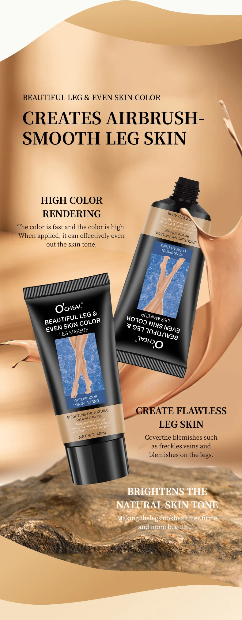 Leg Makeup Cream 40ml Waterproof Full Coverage Airbrush Concealer for Smooth Flawless Legs 7 leg makeup cream waterproof airbrush concealer sit a3f6fzt8 desc 7