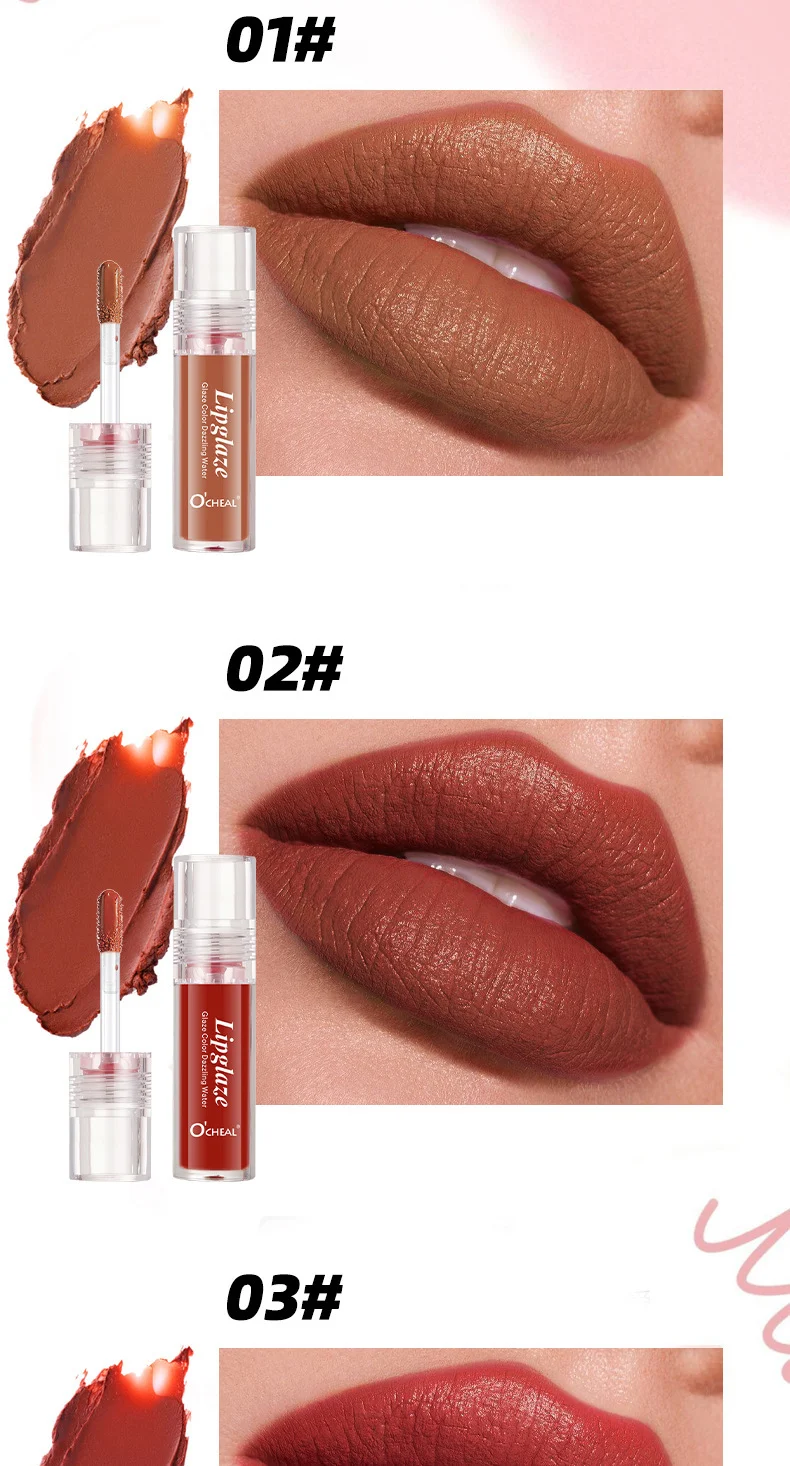 O'CHEAL Glaze Color Dazzling Water Lip Glaze Set Box - 4PCS Matte Moisturizing Long Lasting Lip Gloss 10 lip gloss set box sit 4u4qmeza desc 10