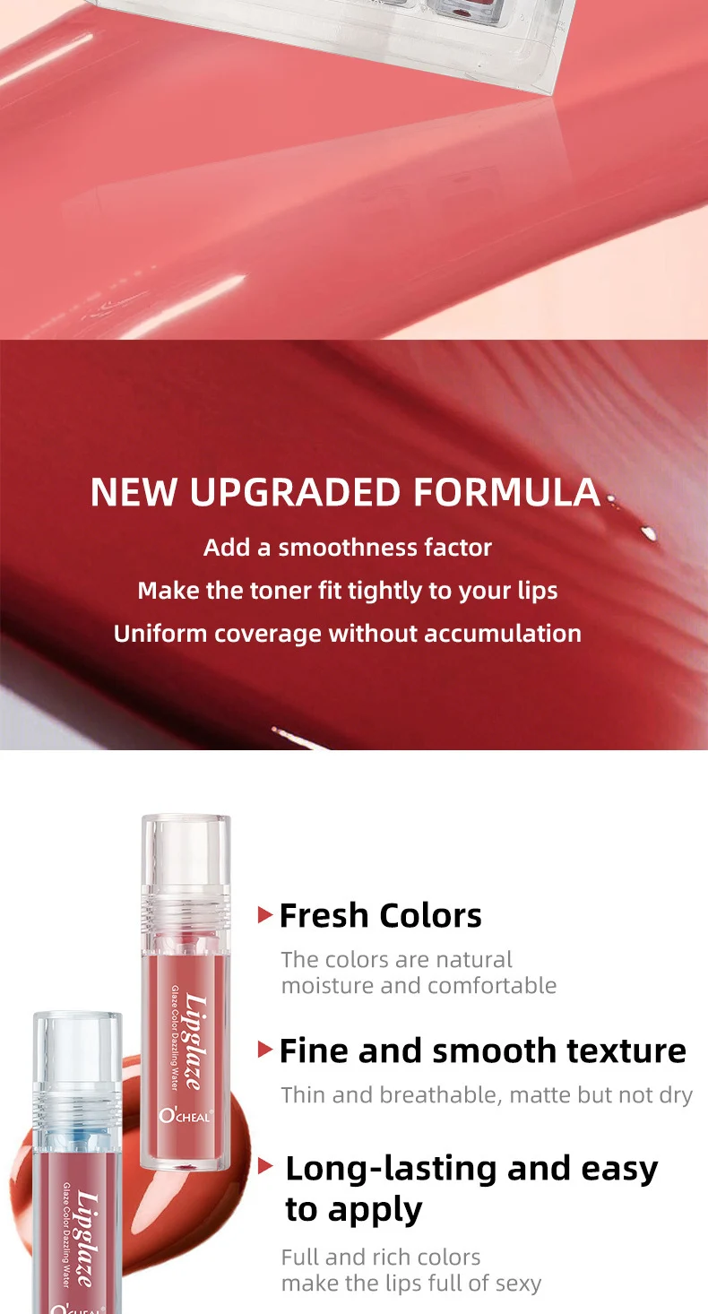 O'CHEAL Glaze Color Dazzling Water Lip Glaze Set Box - 4PCS Matte Moisturizing Long Lasting Lip Gloss 2 lip gloss set box sit 4u4qmeza desc 2