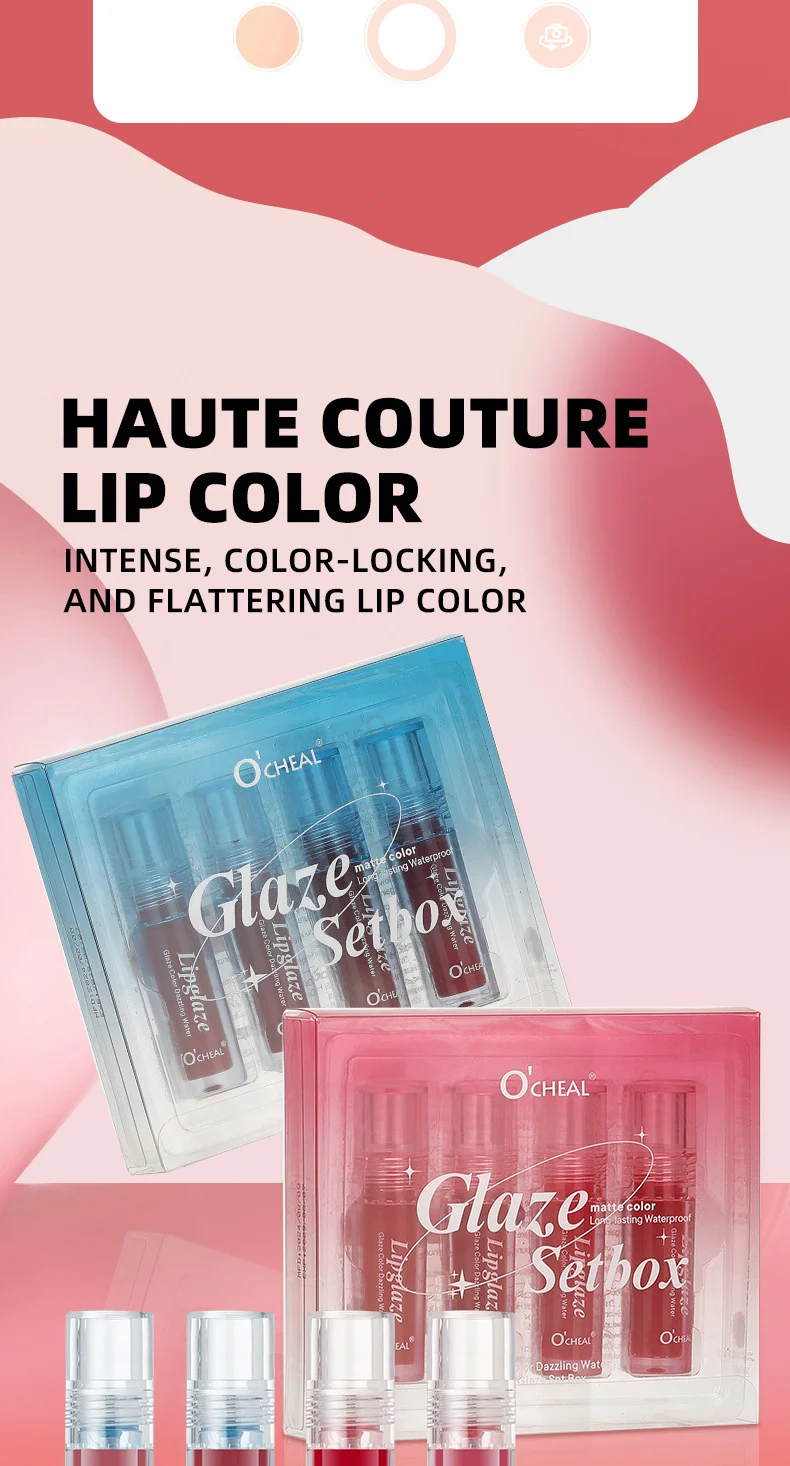 O'CHEAL Glaze Color Dazzling Water Lip Glaze Set Box - 4PCS Matte Moisturizing Long Lasting Lip Gloss 4 lip gloss set box sit 4u4qmeza desc 4
