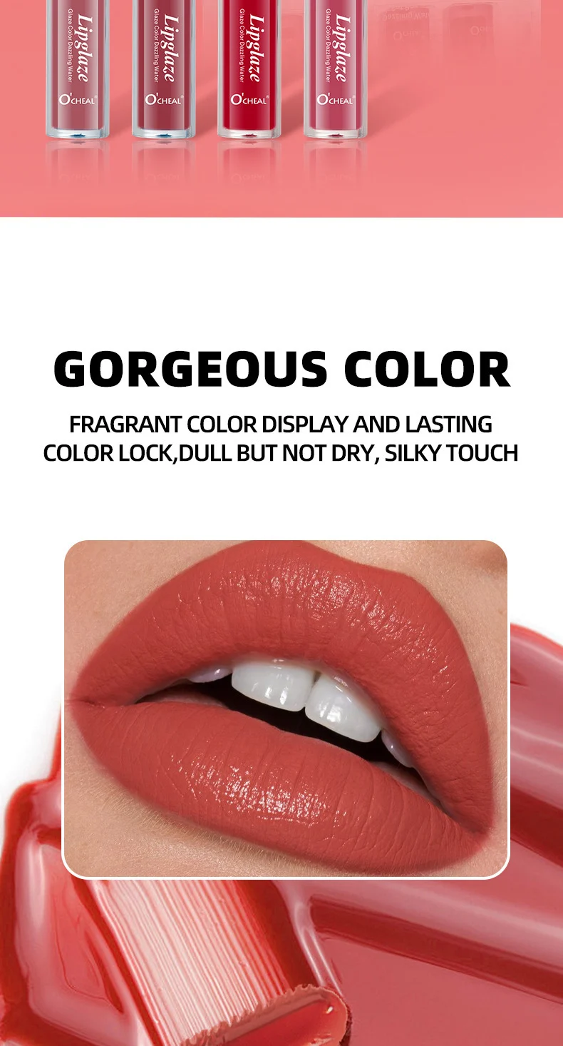 O'CHEAL Glaze Color Dazzling Water Lip Glaze Set Box - 4PCS Matte Moisturizing Long Lasting Lip Gloss 5 lip gloss set box sit 4u4qmeza desc 5