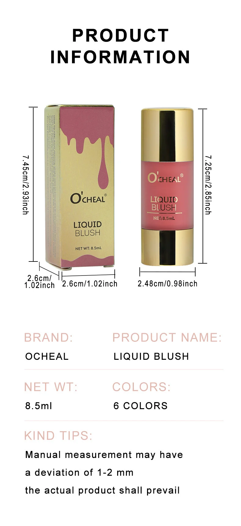 O'CHEAL Liquid Blush Stick No-Makeup Feel 12-Hour Long-Lasting Cheek Color 15 liquid blush stick sit pxdqz82m desc 15