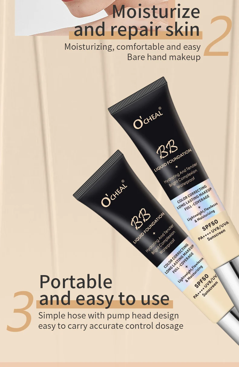O'CHEAL Hydrating Waterproof BB Cream Foundation SPF50 PA++++ Full Coverage Long Lasting 6 liquid foundation bb cream sit cu9ky6v5 desc 6